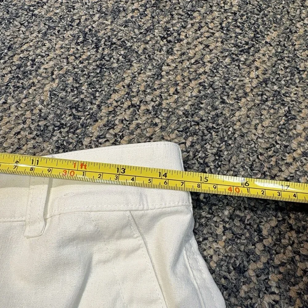 Uniqlo Women’s Linen Cotton White Tapered Pants Sz M 28-29 Zip Fly Elastic back